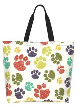Colorful Paw Print Tote Bag